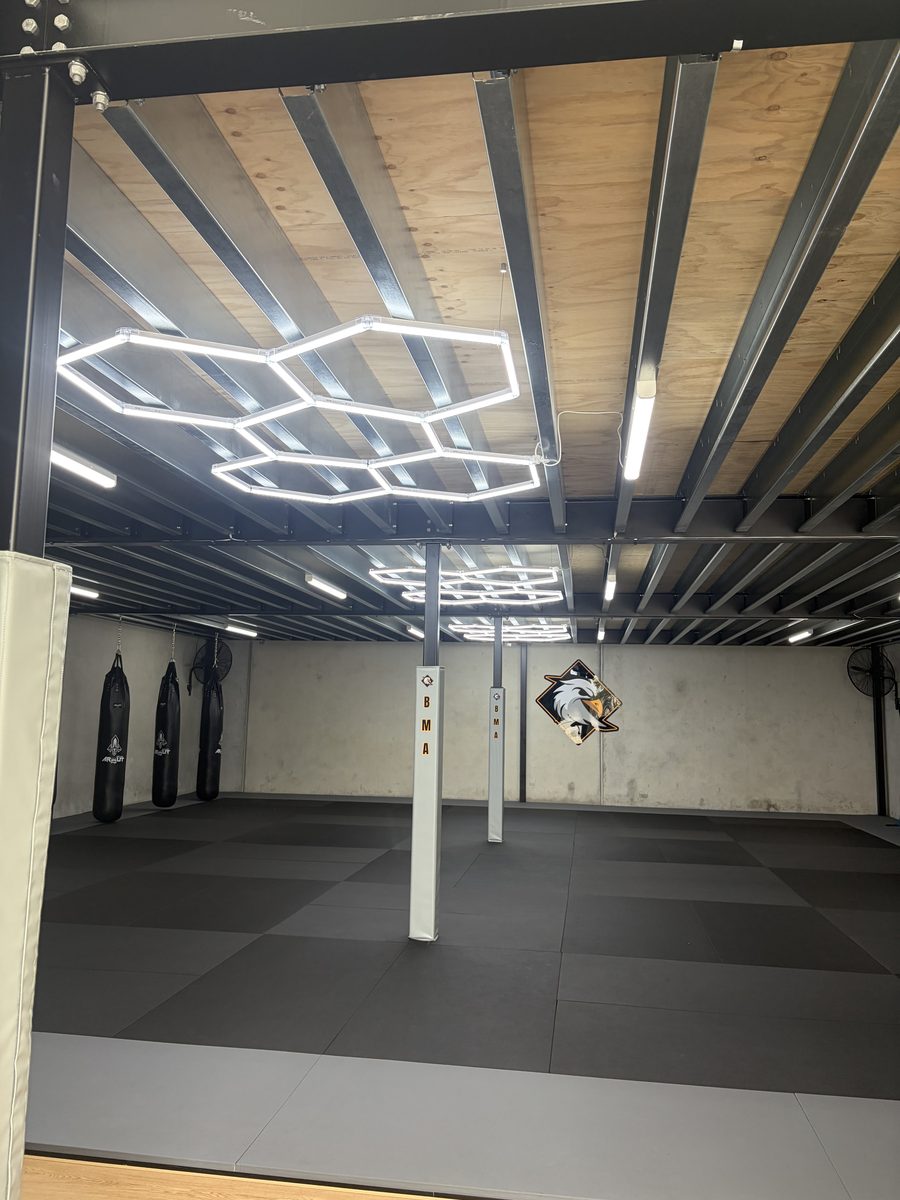 Gym fit-out feature lighting and equipment